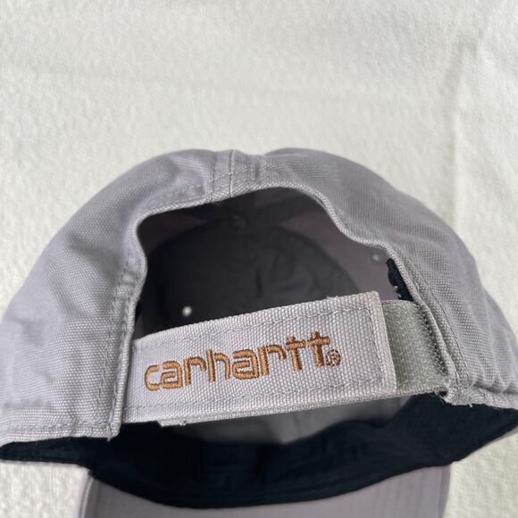 Carhartt Hat Cap Strap Back Gray Leather Patch Cotton Canvas Twill Workwear Mens - Picture 5 of 6